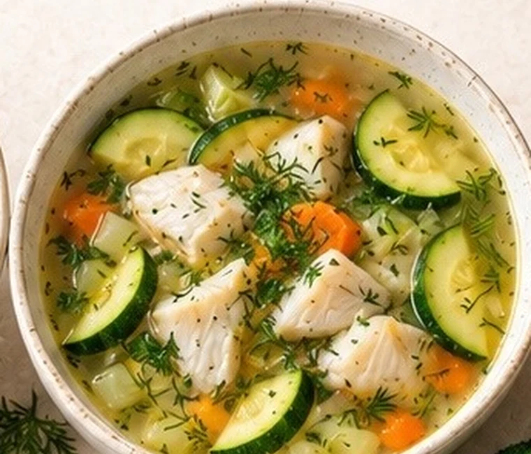 Лёгкий рыбный суп с кабачком и овощами